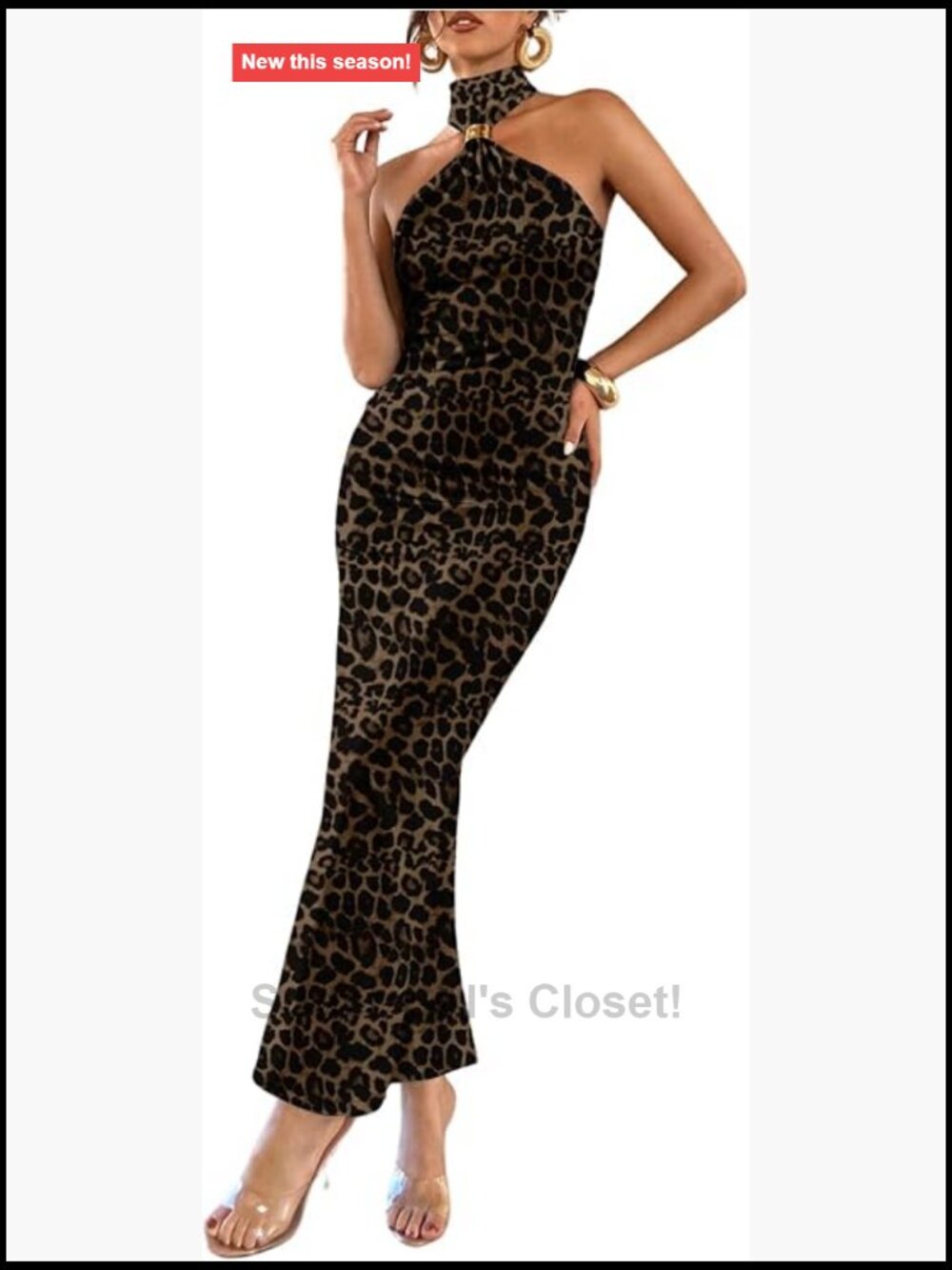Leopard Print Halter Sleeveless Maxi Dress Night Out Bodycon